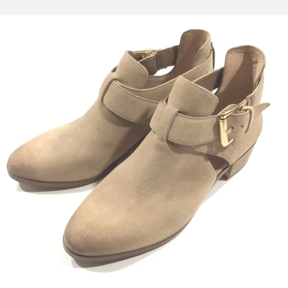 MICHAEL KORS Mercer Buckled Khaki Suede Leather Ankle Boots Size 7 - Picture 1 of 16
